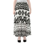 Dark Grey Aztec Pattern Print Chiffon Maxi Skirt