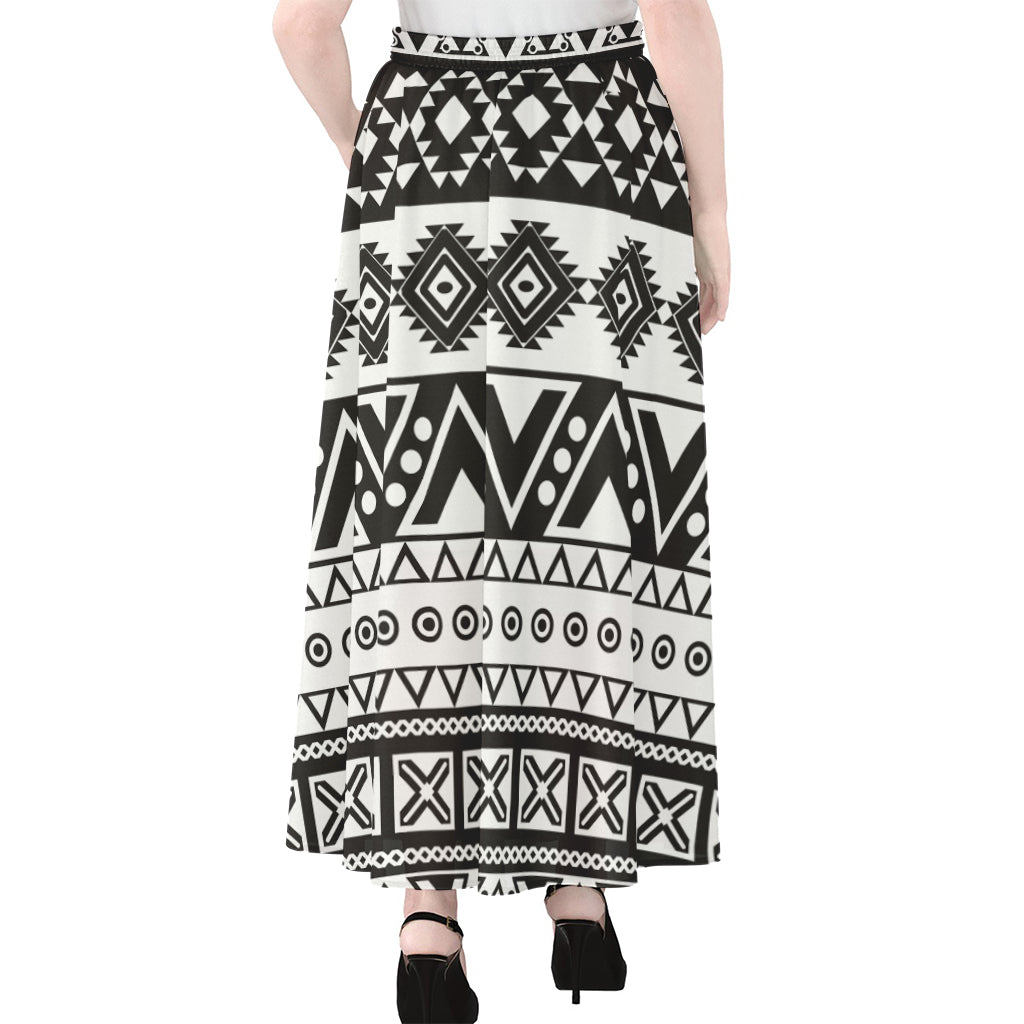 Dark Grey Aztec Pattern Print Chiffon Maxi Skirt