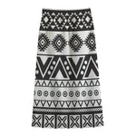 Dark Grey Aztec Pattern Print Cotton Front Slit Maxi Skirt