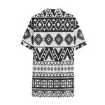Dark Grey Aztec Pattern Print Cotton Hawaiian Shirt