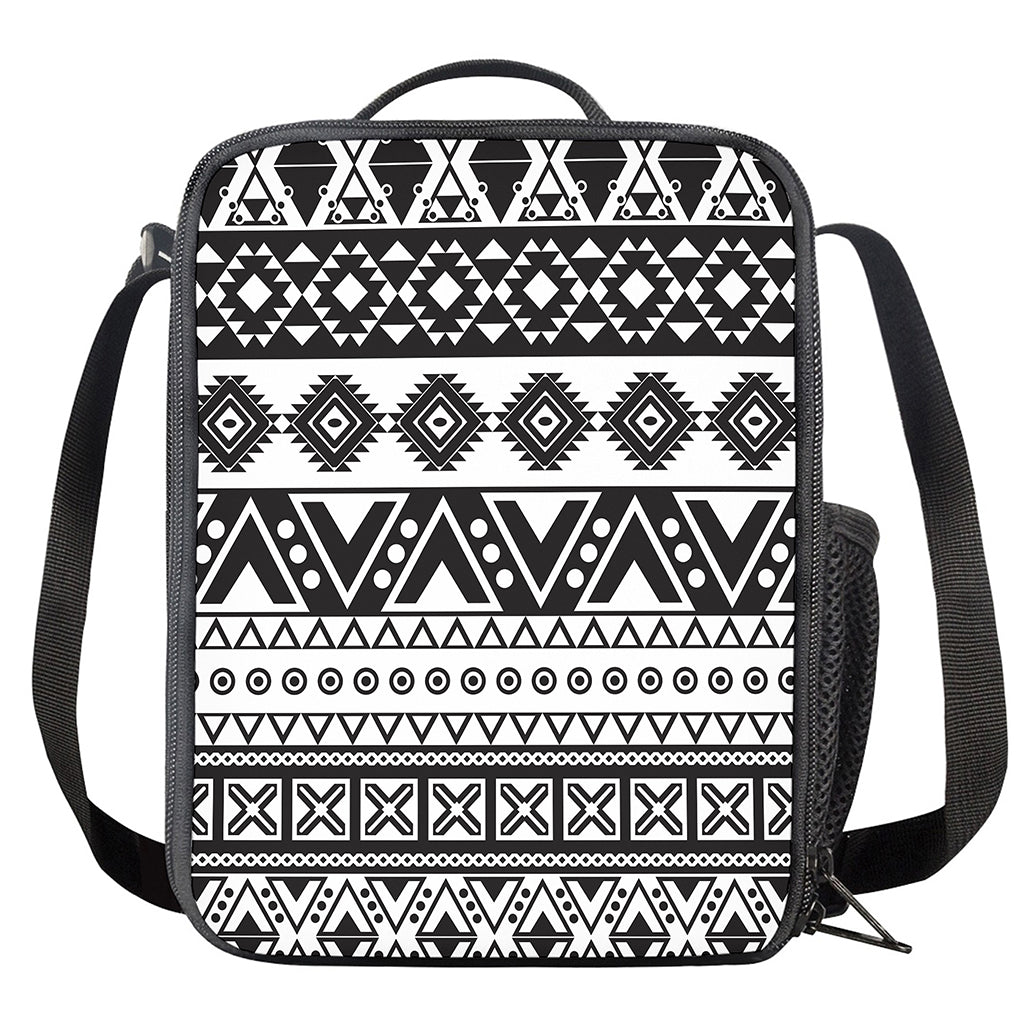 Dark Grey Aztec Pattern Print Crossbody Lunch Bag