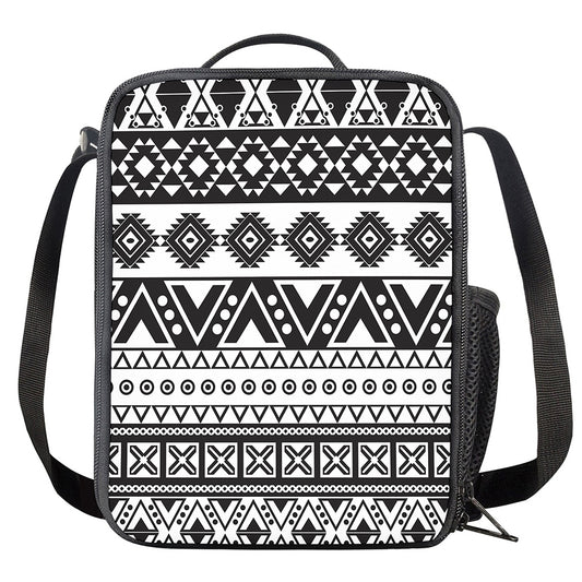 Dark Grey Aztec Pattern Print Crossbody Lunch Bag