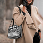 Dark Grey Aztec Pattern Print Double Strap Bible Bag