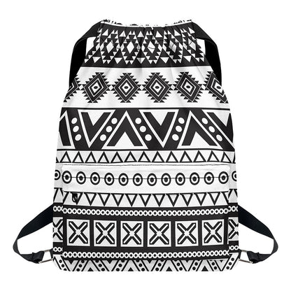 Dark Grey Aztec Pattern Print Drawstring Backpack
