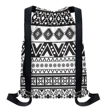 Dark Grey Aztec Pattern Print Drawstring Backpack