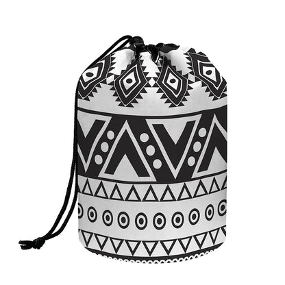 Dark Grey Aztec Pattern Print Drawstring Makeup Bag