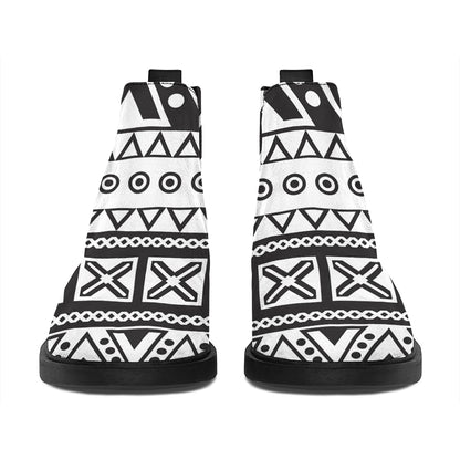 Dark Grey Aztec Pattern Print Flat Ankle Boots