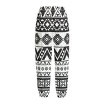 Dark Grey Aztec Pattern Print Fleece Lined Knit Pants