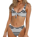 Dark Grey Aztec Pattern Print Front Bow Tie Bikini