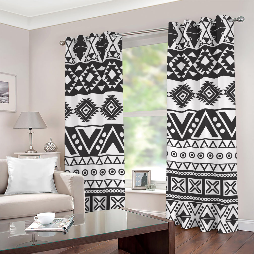 Dark Grey Aztec Pattern Print Grommet Curtains