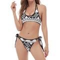 Dark Grey Aztec Pattern Print Halter Scoop Tie Side Bikini