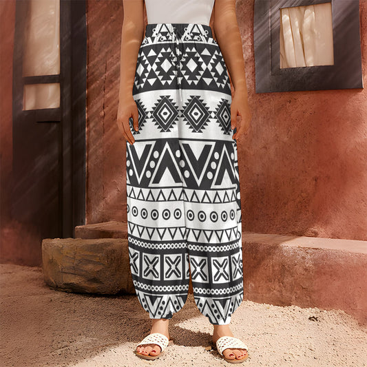 Dark Grey Aztec Pattern Print Harem Pants