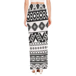 Dark Grey Aztec Pattern Print High Slit Maxi Skirt