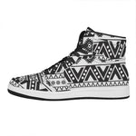 Dark Grey Aztec Pattern Print High Top Leather Sneakers