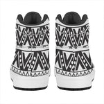 Dark Grey Aztec Pattern Print High Top Leather Sneakers