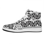 Dark Grey Aztec Pattern Print High Top Leather Sneakers