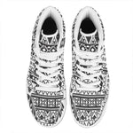 Dark Grey Aztec Pattern Print High Top Leather Sneakers