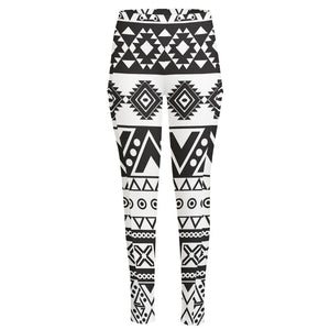 Dark Grey Aztec Pattern Print High-Waisted Pocket Leggings