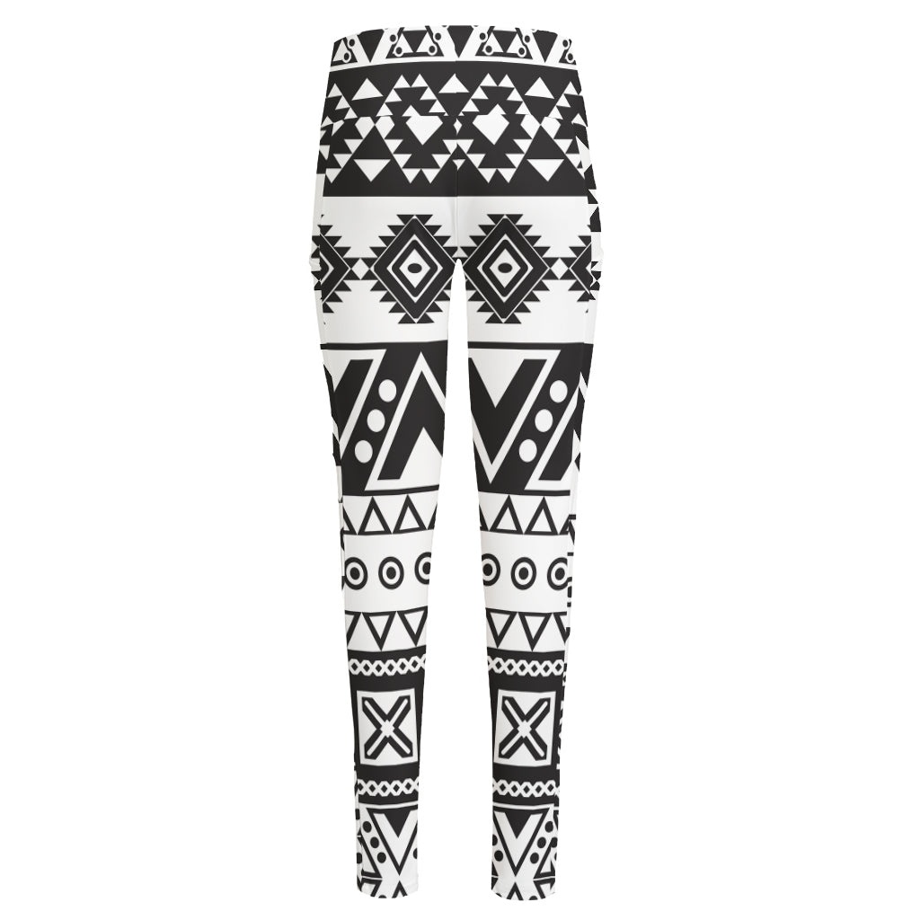 Dark Grey Aztec Pattern Print High-Waisted Pocket Leggings