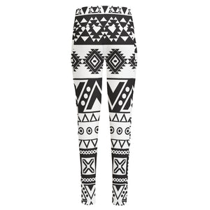 Dark Grey Aztec Pattern Print High-Waisted Pocket Leggings