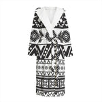 Dark Grey Aztec Pattern Print Hooded Bathrobe