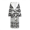 Dark Grey Aztec Pattern Print Hooded Bathrobe