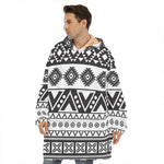 Dark Grey Aztec Pattern Print Hoodie Blanket