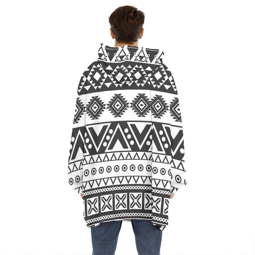 Dark Grey Aztec Pattern Print Hoodie Blanket