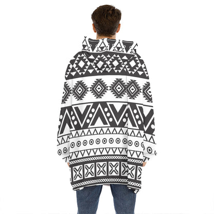 Dark Grey Aztec Pattern Print Hoodie Blanket