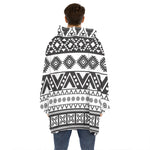 Dark Grey Aztec Pattern Print Hoodie Blanket