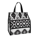 Dark Grey Aztec Pattern Print Insulated Lunch Tote