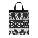Dark Grey Aztec Pattern Print Insulated Lunch Tote