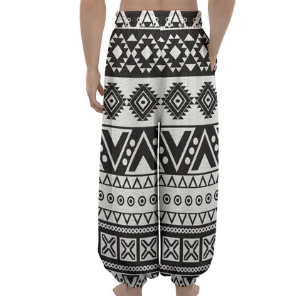 Dark Grey Aztec Pattern Print Lantern Pants