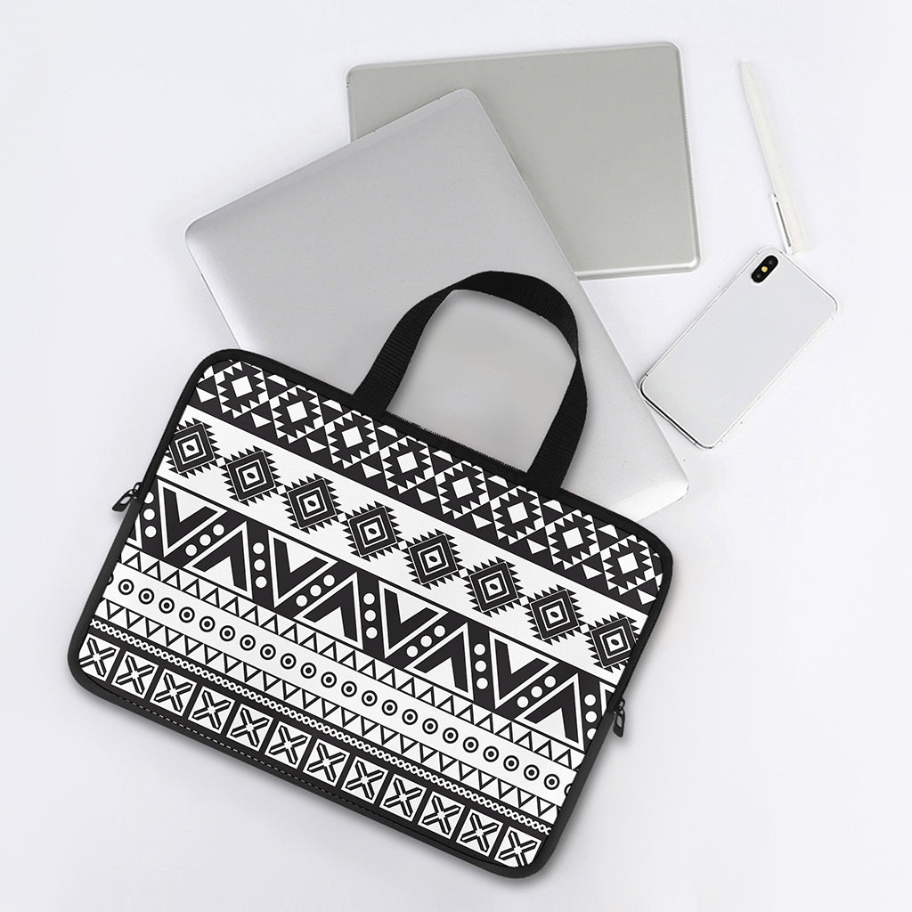 Dark Grey Aztec Pattern Print Laptop Sleeve With Handle