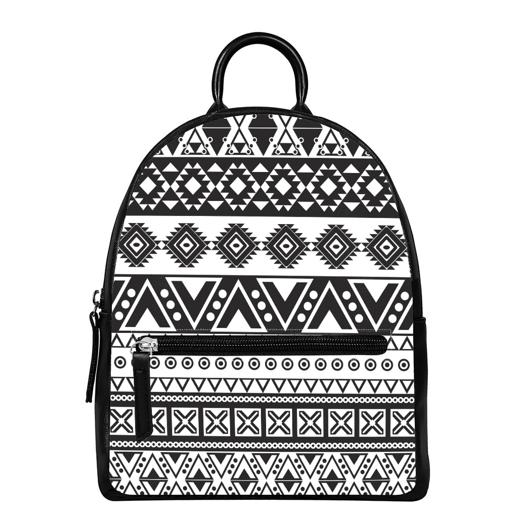 Dark Grey Aztec Pattern Print Leather Backpack