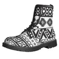 Dark Grey Aztec Pattern Print Lace-Up Boots