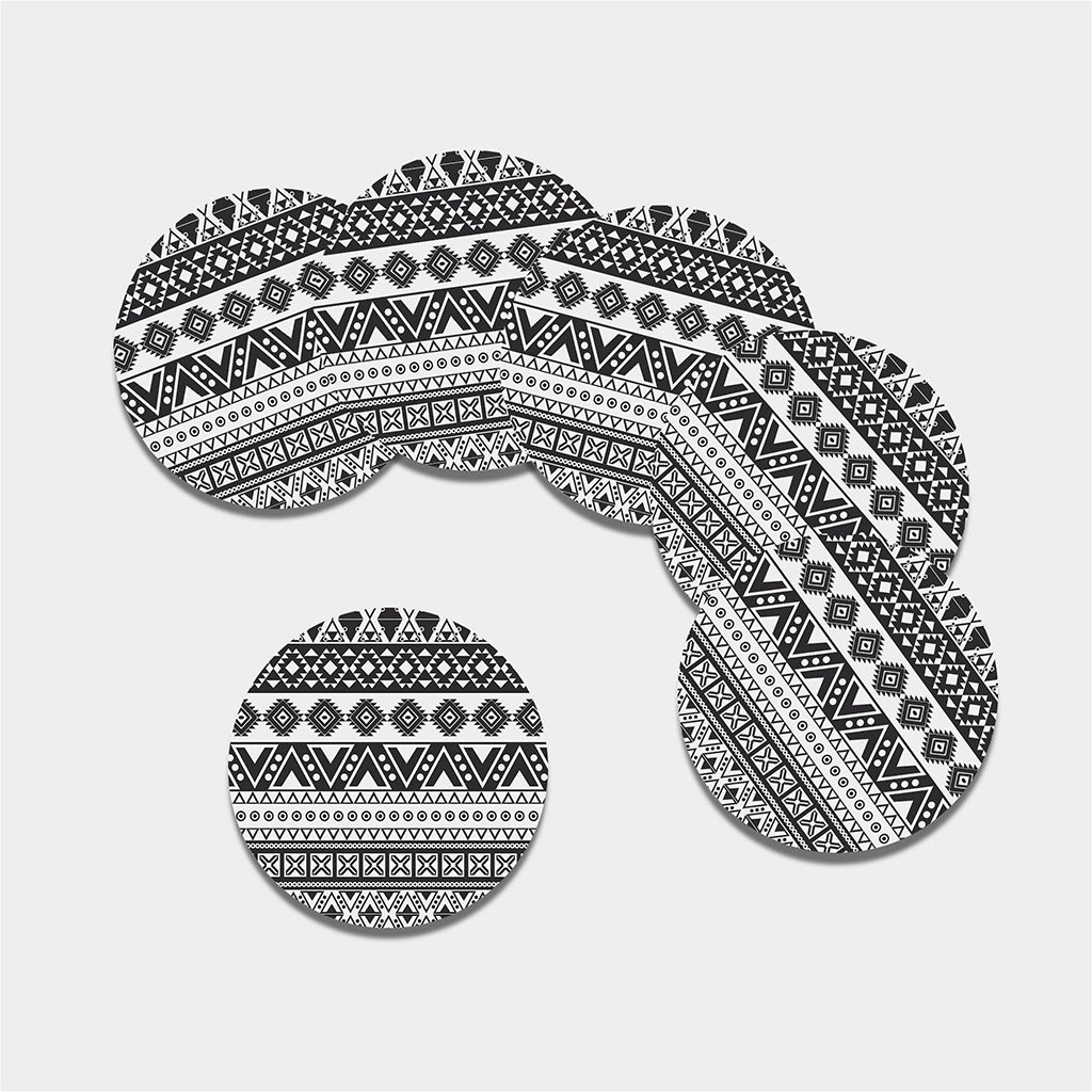 Dark Grey Aztec Pattern Print Leather Coaster Set