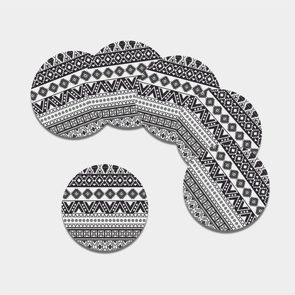 Dark Grey Aztec Pattern Print Leather Coaster Set