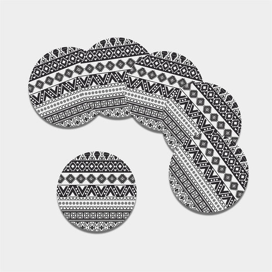 Dark Grey Aztec Pattern Print Leather Coaster Set