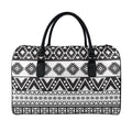Dark Grey Aztec Pattern Print Leather Duffel Bag