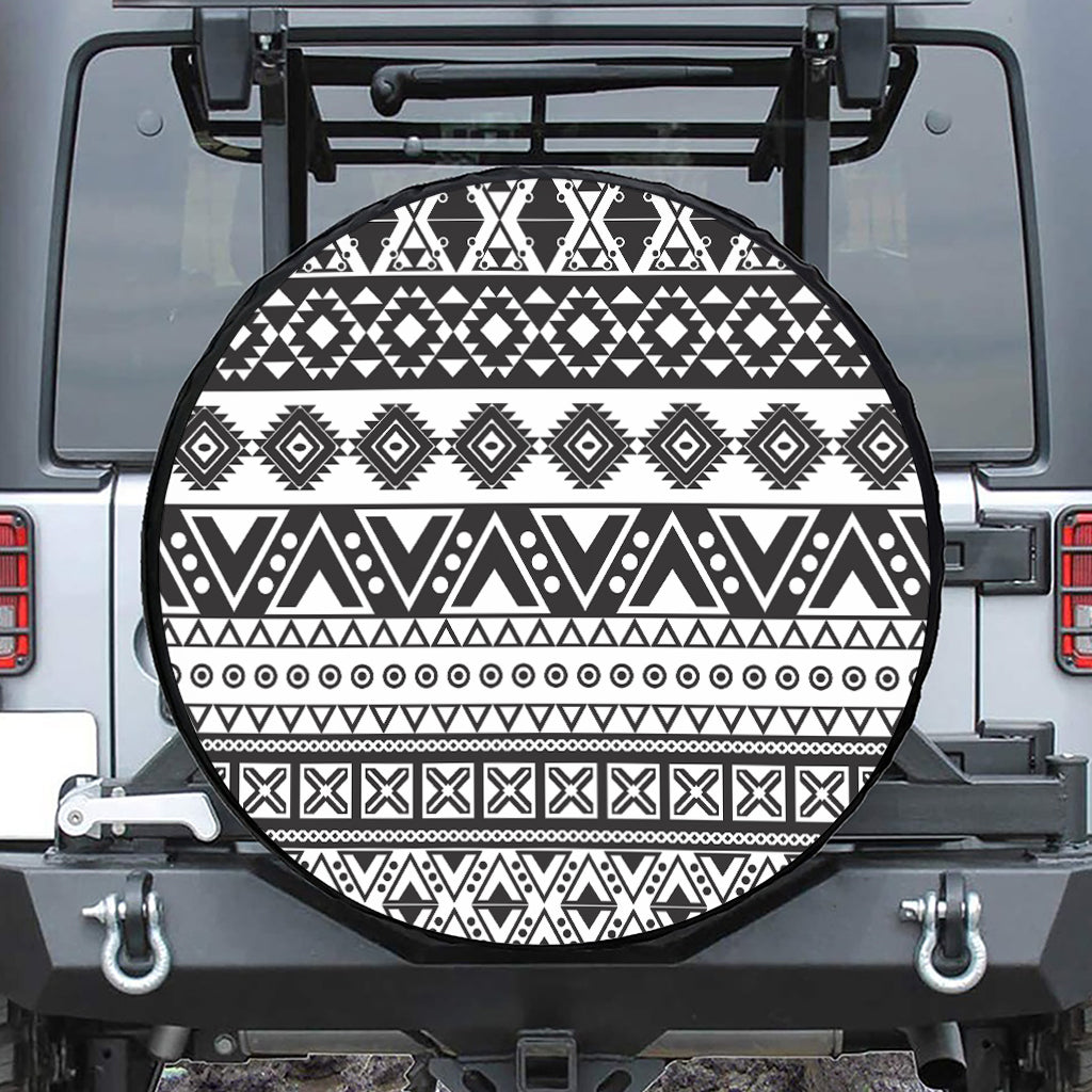 Dark Grey Aztec Pattern Print Leather Spare Tire Cover