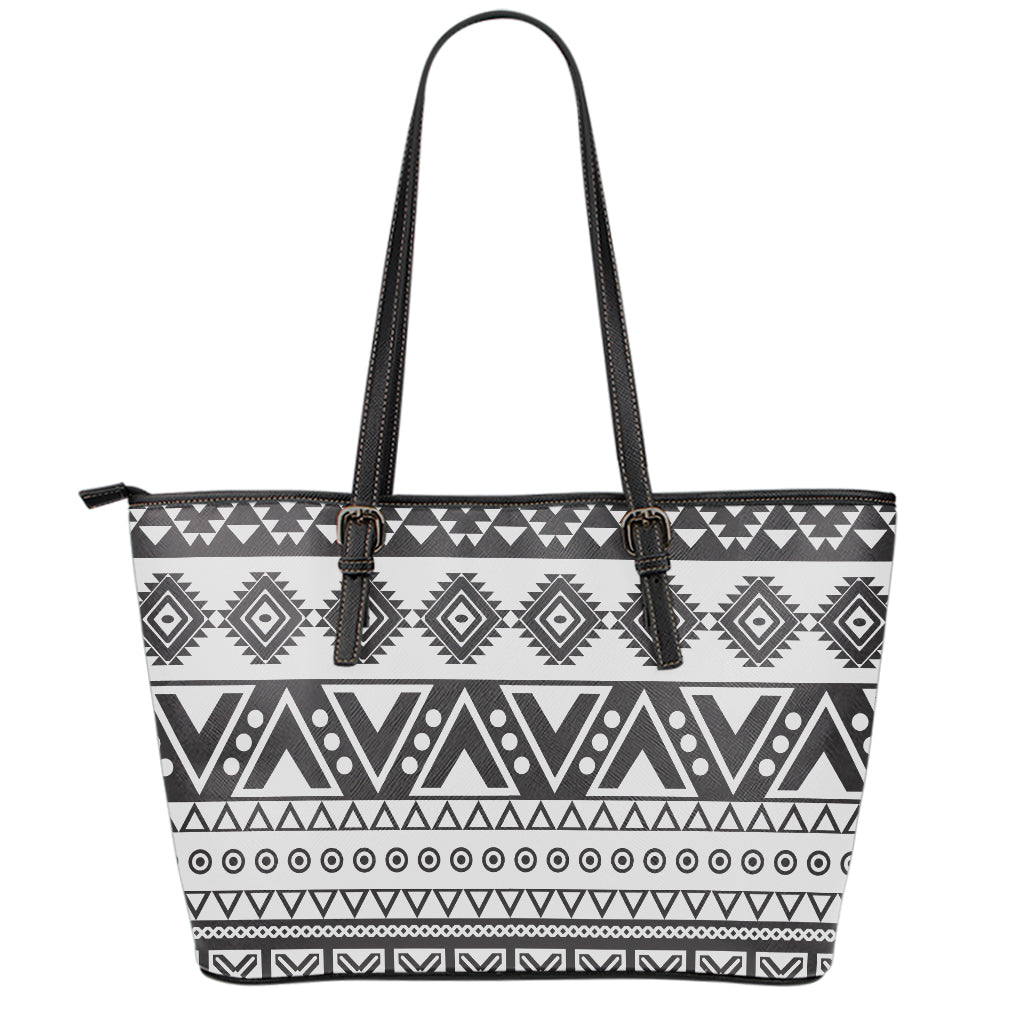 Dark Grey Aztec Pattern Print Leather Tote Bag