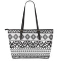 Dark Grey Aztec Pattern Print Leather Tote Bag With Zipper