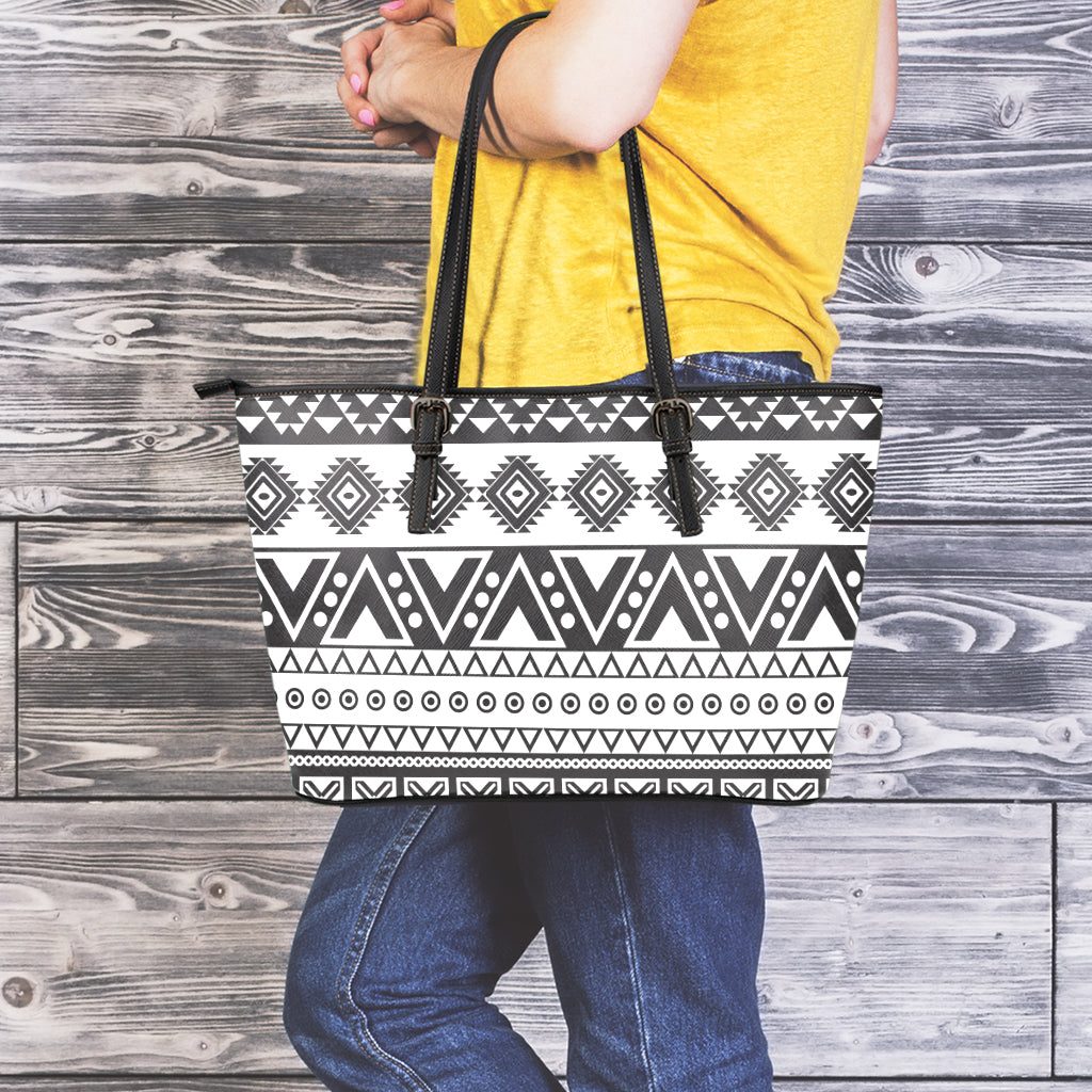 Dark Grey Aztec Pattern Print Leather Tote Bag