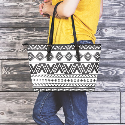 Dark Grey Aztec Pattern Print Leather Tote Bag