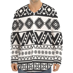 Dark Grey Aztec Pattern Print Long Sleeve Baseball Jersey