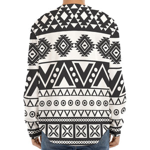 Dark Grey Aztec Pattern Print Long Sleeve Baseball Jersey