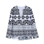 Dark Grey Aztec Pattern Print Long Sleeve Short Coat