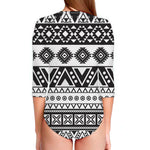 Dark Grey Aztec Pattern Print Long Sleeve Swimsuit