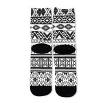 Dark Grey Aztec Pattern Print Long Socks